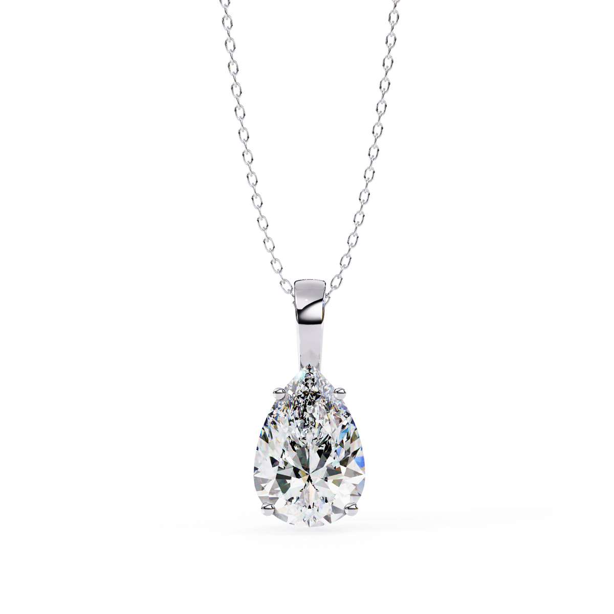 14K White Gold IGI Certified Pear Shape Diamond Solitaire Pendant – D-E Color, VVS–VS Clarity, Classic Bail