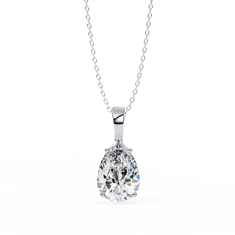 14K White Gold IGI Certified Pear Shape Diamond Solitaire Pendant – D-E Color, VVS–VS Clarity, Classic Bail