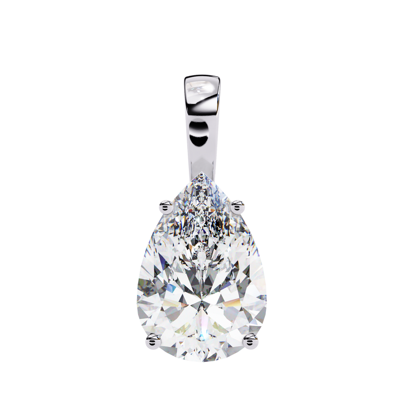 14K White Gold IGI Certified Pear Shape Diamond Solitaire Pendant – D-E Color, VVS–VS Clarity, Classic Bail
