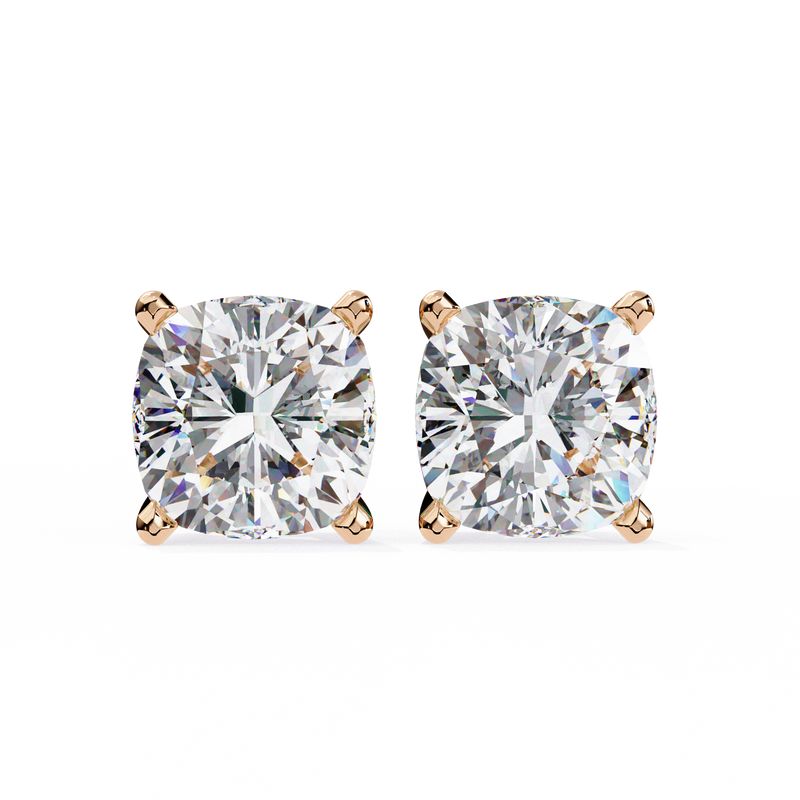 14K White Gold IGI Certified Cushion Cut Solitaire Stud Earrings, 4 Prong, D-E Color, VVS/VS Clarity