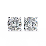 14K White Gold IGI Certified Cushion Cut Solitaire Stud Earrings, 4 Prong, D-E Color, VVS/VS Clarity