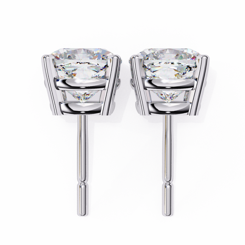 14K White Gold IGI Certified Cushion Cut Solitaire Stud Earrings, 4 Prong, D-E Color, VVS/VS Clarity