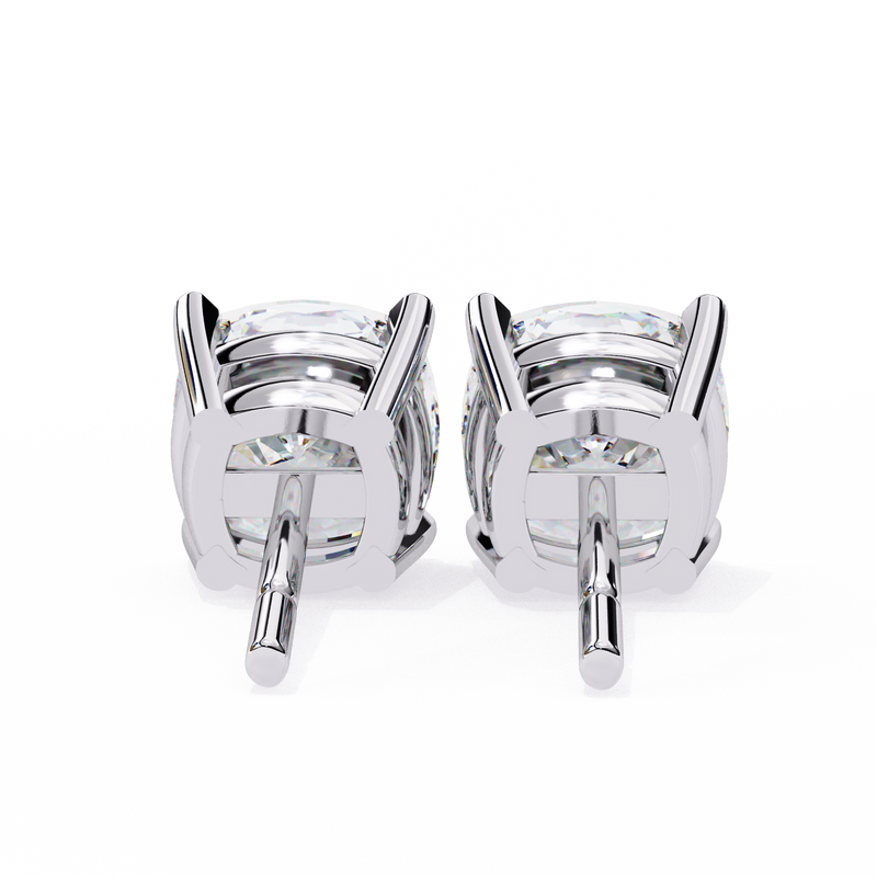 14K White Gold IGI Certified Cushion Cut Solitaire Stud Earrings, 4 Prong, D-E Color, VVS/VS Clarity