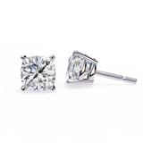 14K White Gold IGI Certified Cushion Cut Solitaire Stud Earrings, 4 Prong, D-E Color, VVS/VS Clarity