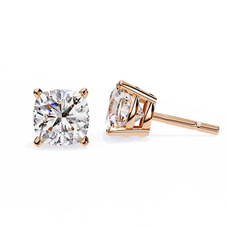 14K White Gold IGI Certified Cushion Cut Solitaire Stud Earrings, 4 Prong, D-E Color, VVS/VS Clarity