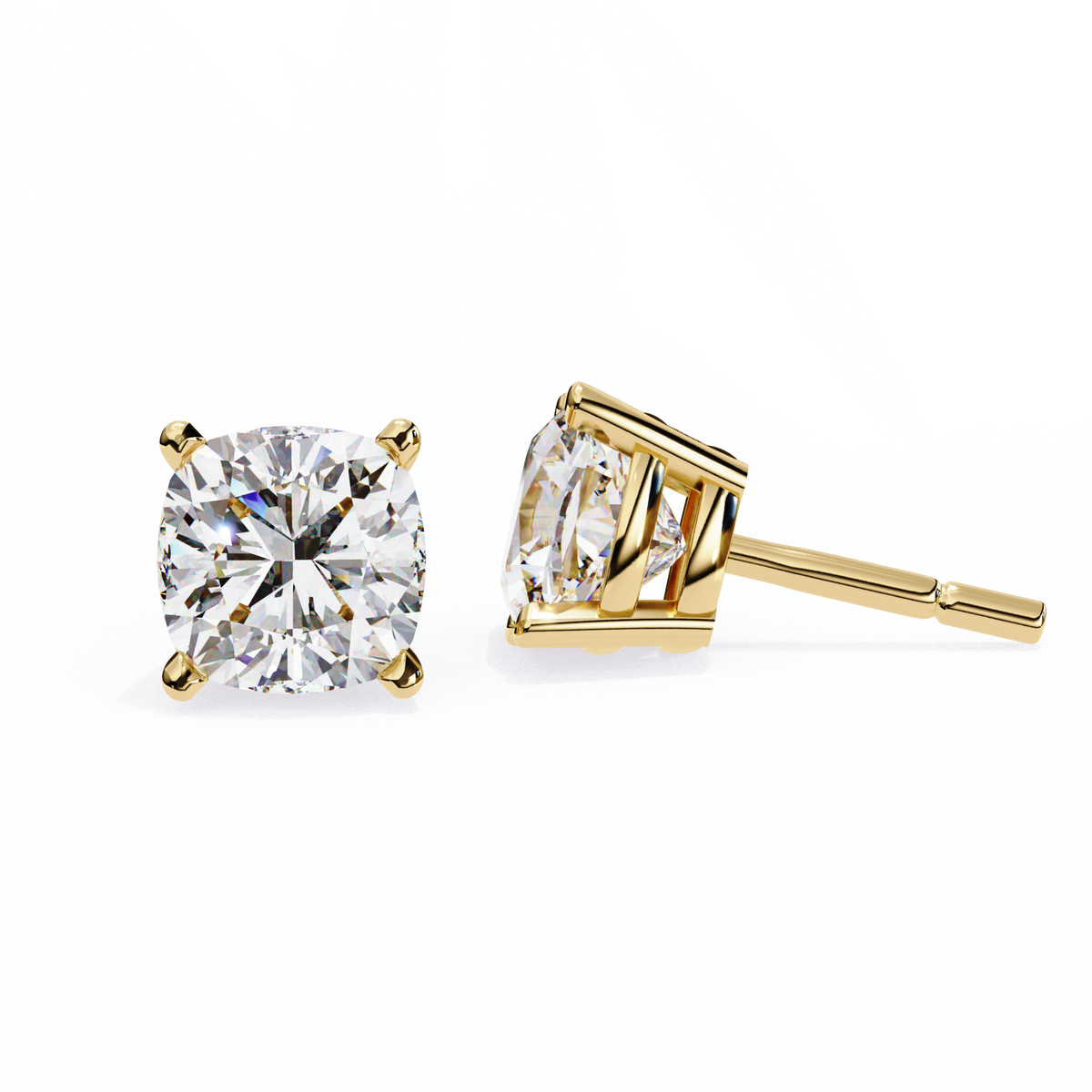 14K White Gold IGI Certified Cushion Cut Solitaire Stud Earrings, 4 Prong, D-E Color, VVS/VS Clarity