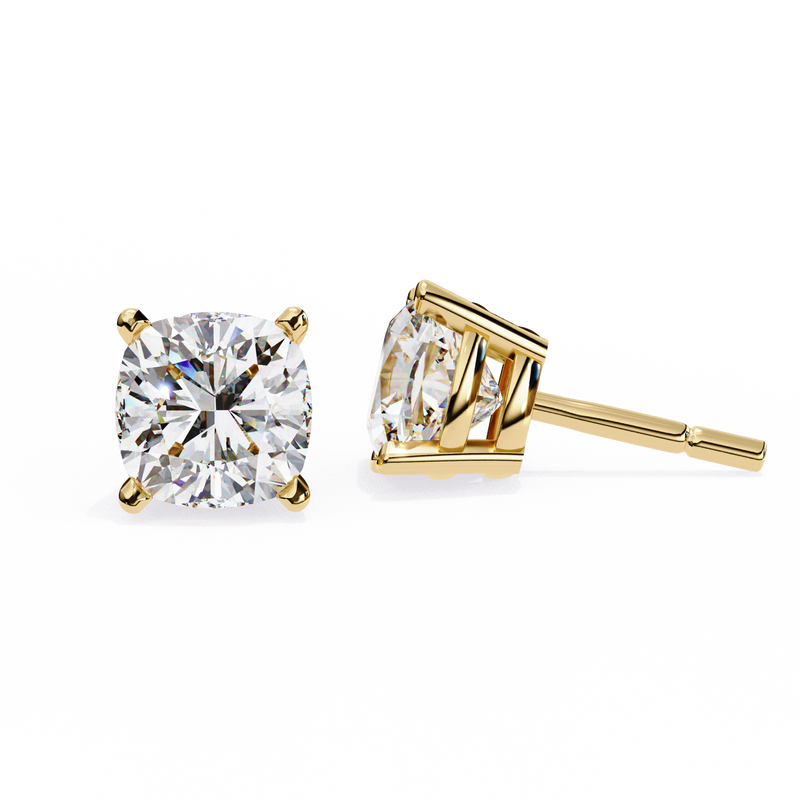 14K White Gold IGI Certified Cushion Cut Solitaire Stud Earrings, 4 Prong, D-E Color, VVS/VS Clarity