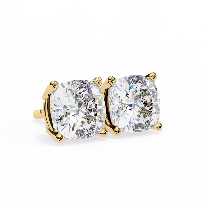 14K White Gold IGI Certified Cushion Cut Solitaire Stud Earrings, 4 Prong, D-E Color, VVS/VS Clarity