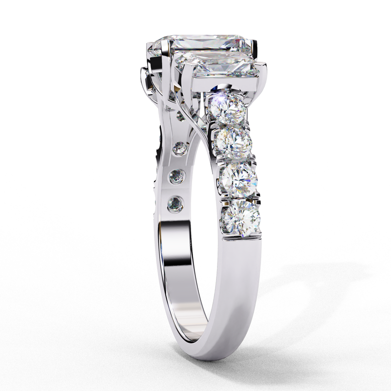 14K Lab Grown Diamond Three Stone Radiant Cut Engagement Ring, E-F Color,VS-VVS Clarity