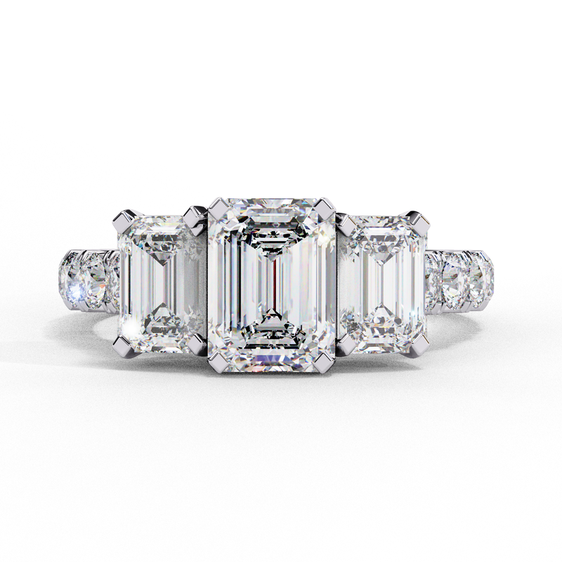 14K Gold Lab Grown Diamond Three Stone Emerald Cut Engagement Ring, E–F Color, VVS–VS Clarity