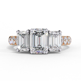 14K Gold Lab Grown Diamond Three Stone Emerald Cut Engagement Ring, E–F Color, VVS–VS Clarity