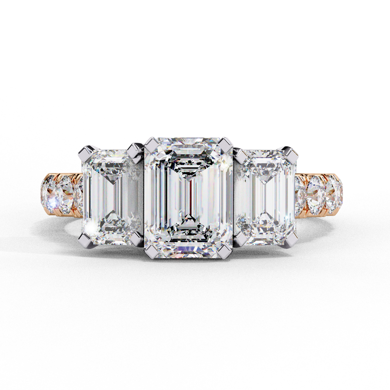 14K Gold Lab Grown Diamond Three Stone Emerald Cut Engagement Ring, E–F Color, VVS–VS Clarity