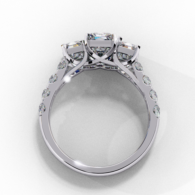 14K Gold Lab Grown Diamond Three Stone Emerald Cut Engagement Ring, E–F Color, VVS–VS Clarity
