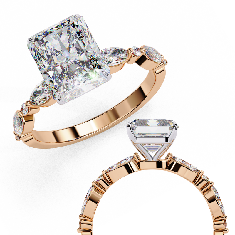 14k IGI certified radiant ring with E-F color VVS-VS clarity diamonds 18