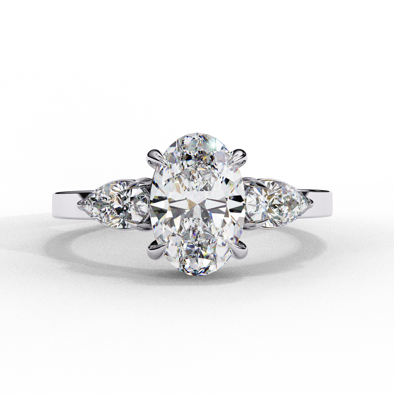 14K Lab Grown Diamond Oval Three Stone Engagement Ring, E-F Color, VVS-VS Clarity