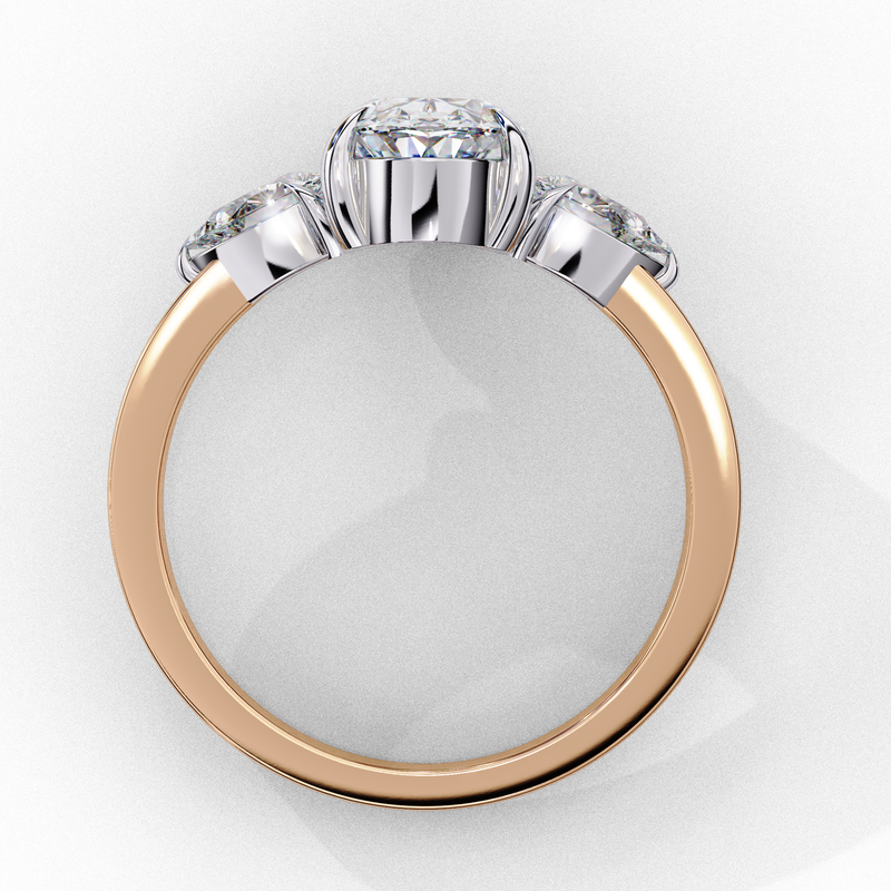 14K Lab Grown Diamond Oval Three Stone Engagement Ring, E-F Color, VVS-VS Clarity
