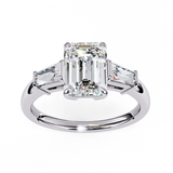 14K Lab Grown Diamond Three Stone Emerald Cut Engagement Ring, E-F Color, VVS-VS Clarity