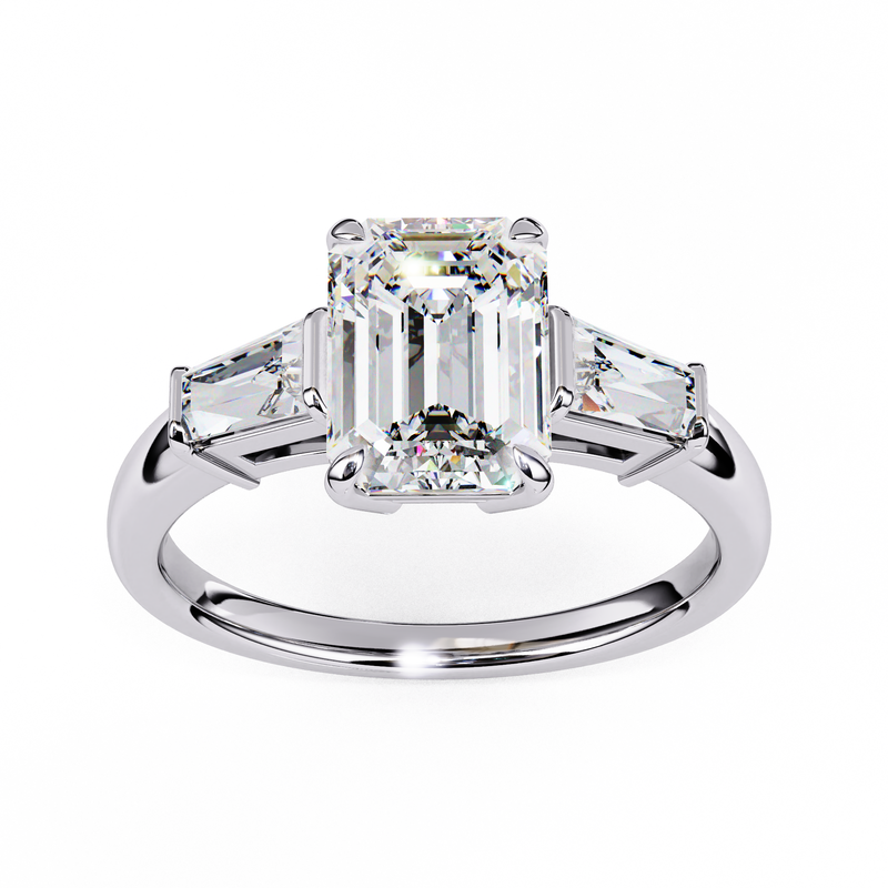 14K Lab Grown Diamond Three Stone Emerald Cut Engagement Ring, E-F Color, VVS-VS Clarity