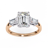 14K Lab Grown Diamond Three Stone Emerald Cut Engagement Ring, E-F Color, VVS-VS Clarity