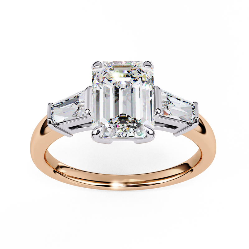 14K Lab Grown Diamond Three Stone Emerald Cut Engagement Ring, E-F Color, VVS-VS Clarity