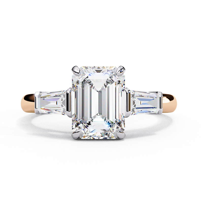 14K Lab Grown Diamond Three Stone Emerald Cut Engagement Ring, E-F Color, VVS-VS Clarity