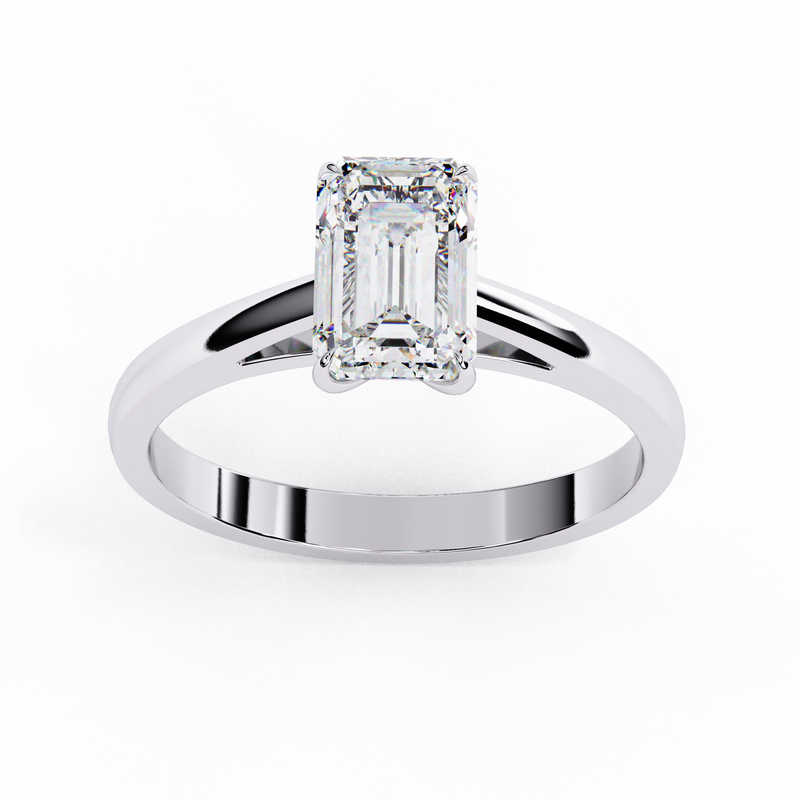 14K Lab Grown Diamond Emerald Cut Solitaire Engagement Ring with E-F Color VVS-VS Clarity Diamond