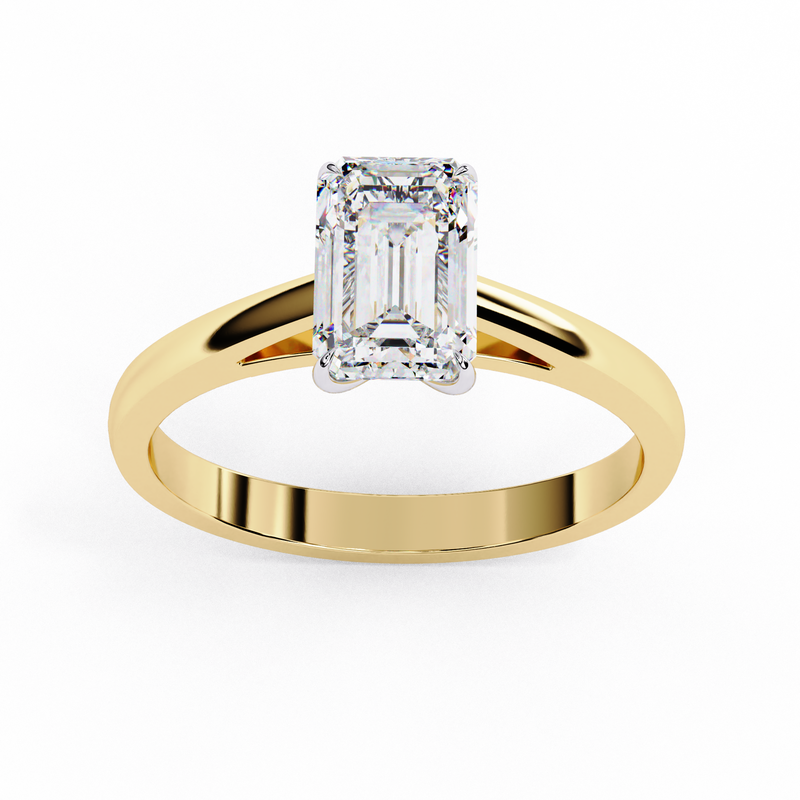 14K Lab Grown Diamond Emerald Cut Solitaire Engagement Ring with E-F Color VVS-VS Clarity Diamond