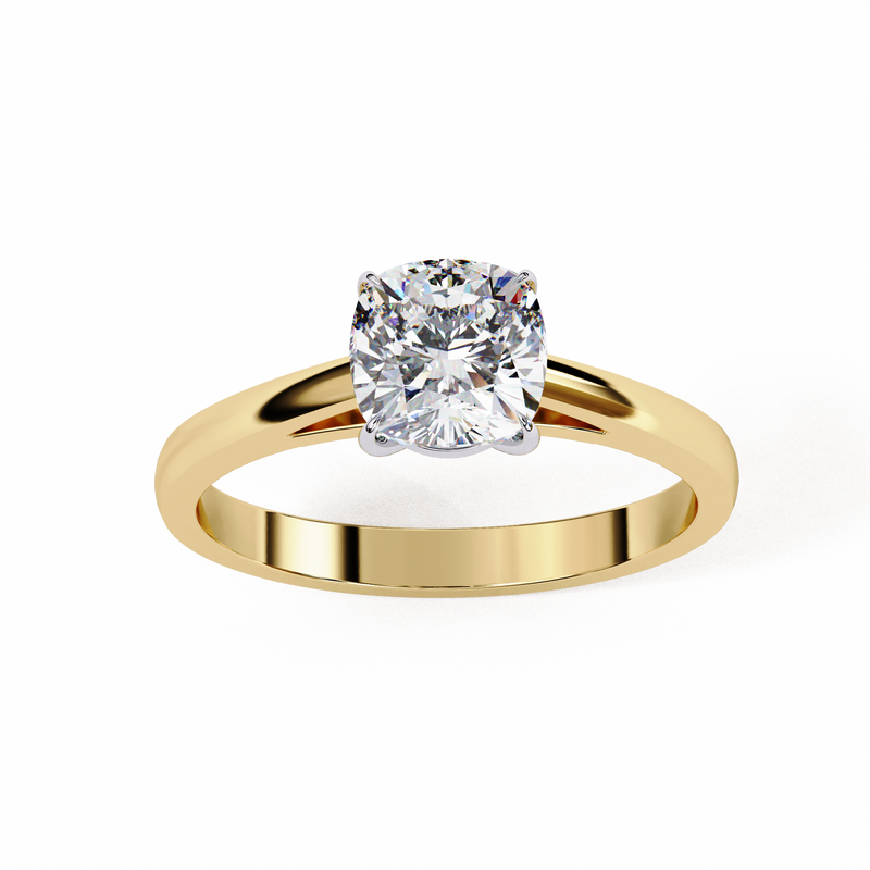 14K Lab Grown Diamond Cushion Solitaire Engagement Ring, E-F Color, VVS-VS Clarity