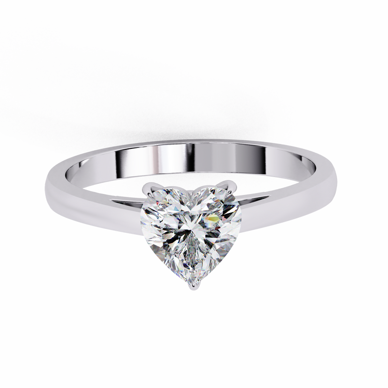 14K Lab Grown Diamond Heart Solitaire Engagement Ring, E-F Color, VVS-VS Clarity