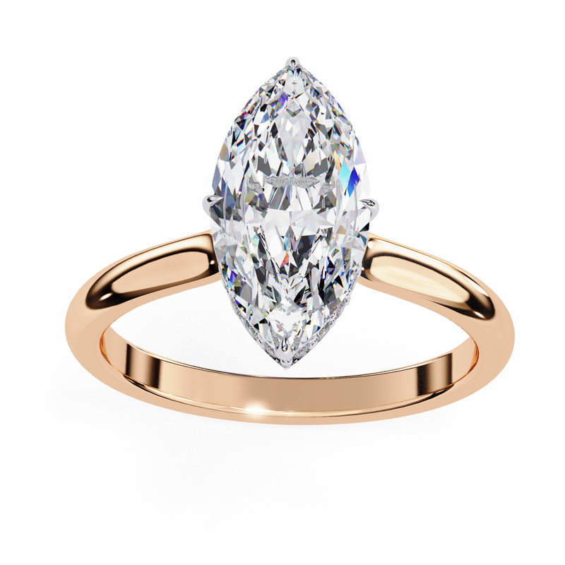 14K Lab Grown Diamond Marquise Hidden Halo Engagement Ring, E-F Color, VVS-VS Clarity