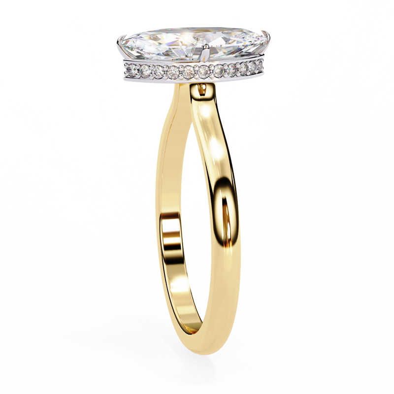 14K Lab Grown Diamond Marquise Hidden Halo Engagement Ring, E-F Color, VVS-VS Clarity