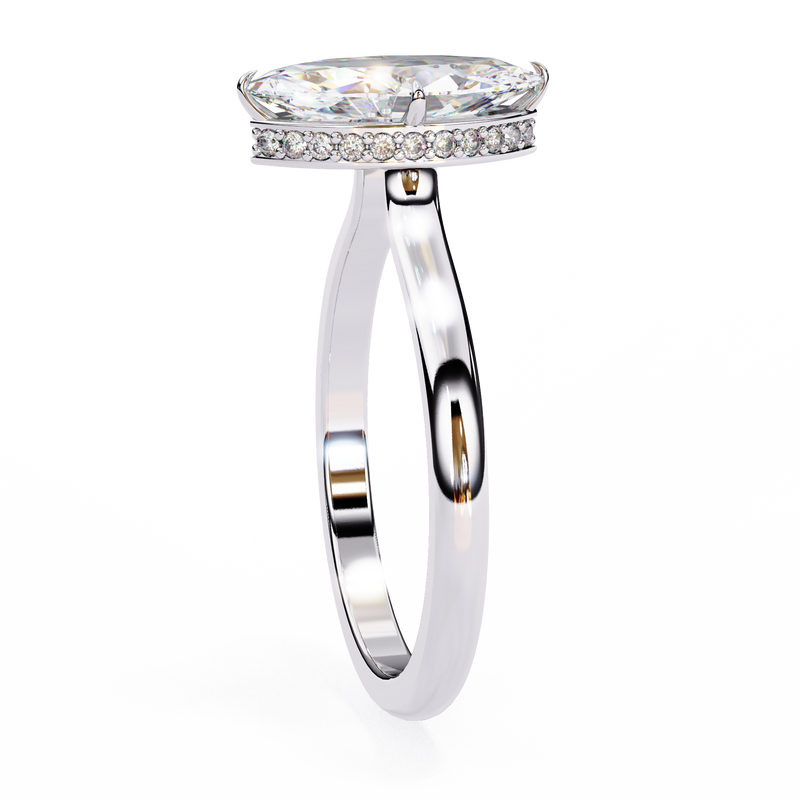 14K Lab Grown Diamond Marquise Hidden Halo Engagement Ring, E-F Color, VVS-VS Clarity