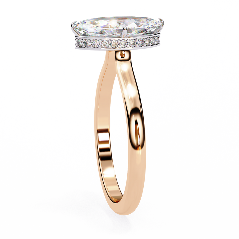 14K Lab Grown Diamond Marquise Hidden Halo Engagement Ring, E-F Color, VVS-VS Clarity