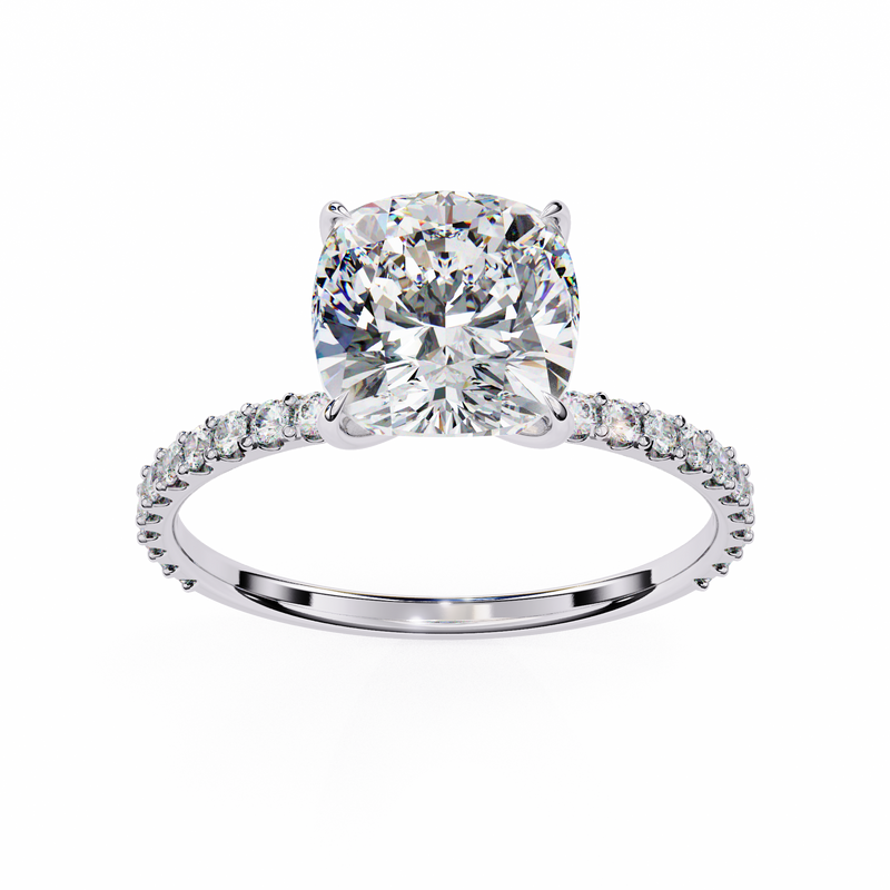 14k IGI certified cushion ring with E-F color VVS-VS clarity diamonds 61