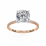 14k IGI certified cushion ring with E-F color VVS-VS clarity diamonds 61