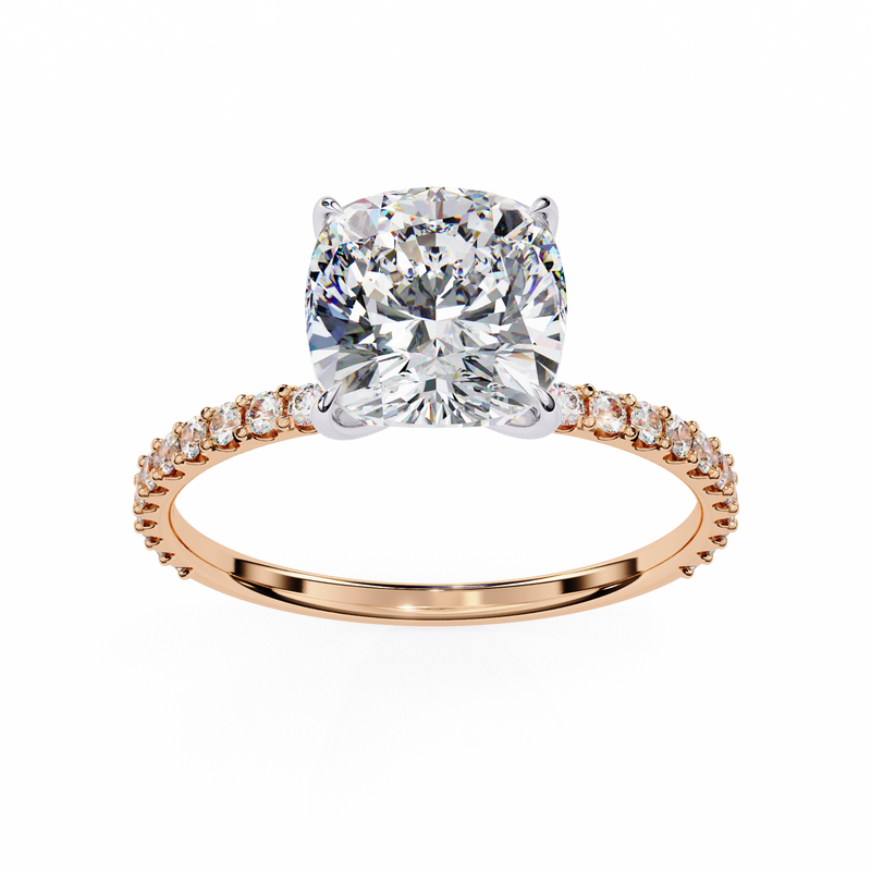 14k IGI certified cushion ring with E-F color VVS-VS clarity diamonds 61