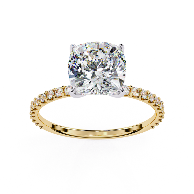 14K Lab Grown Diamond Cushion Halo Engagement Ring, E-F Color, VVS-VS Clarity
