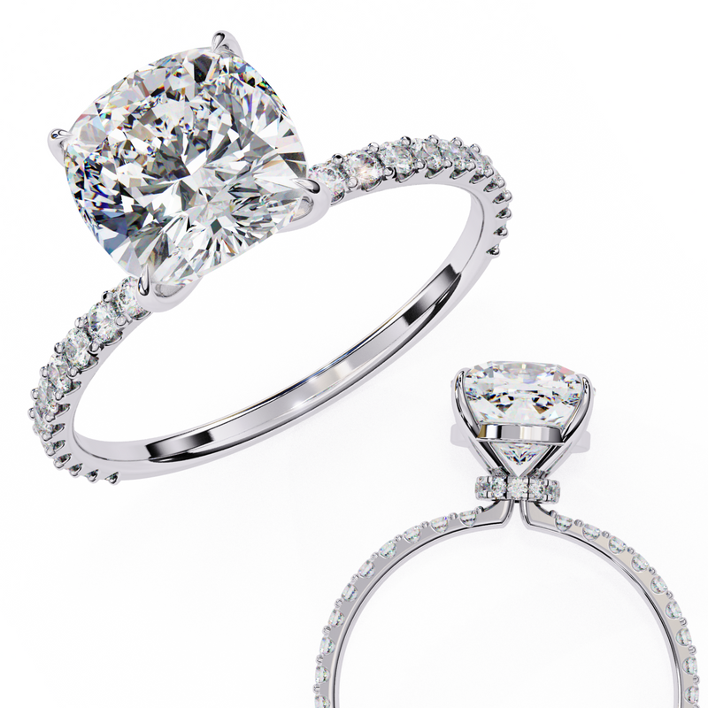 14k IGI certified cushion ring with E-F color VVS-VS clarity diamonds 61
