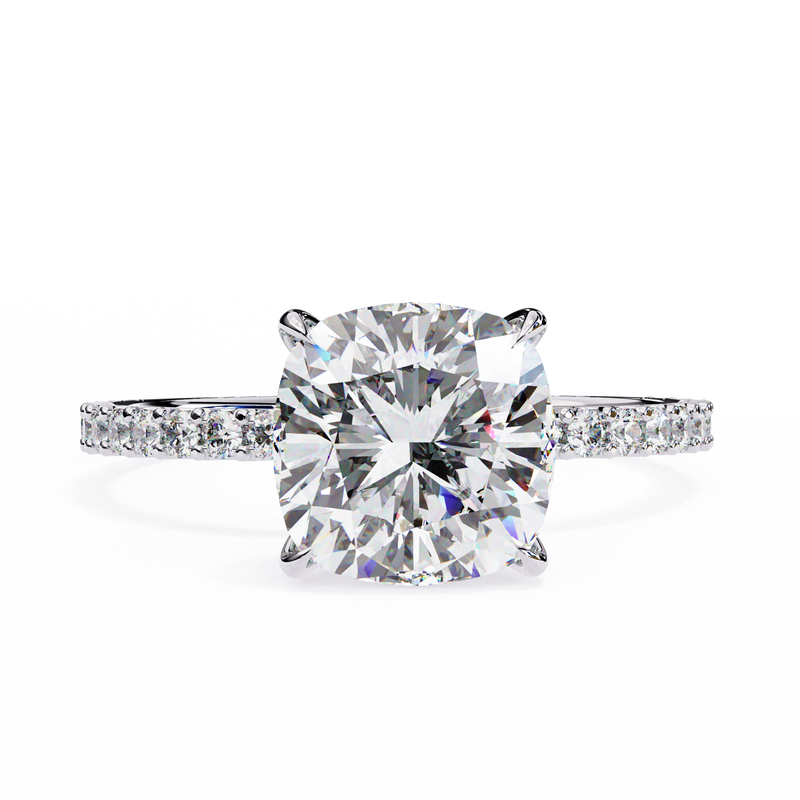 14K Lab Grown Diamond Cushion Halo Engagement Ring, E-F Color, VVS-VS Clarity