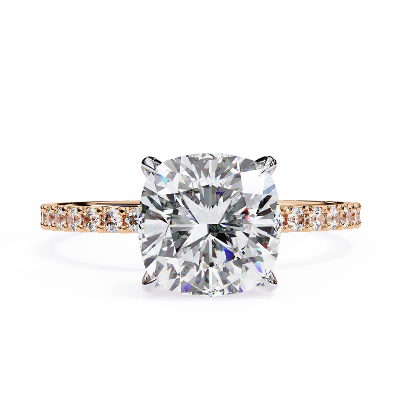 14K Lab Grown Diamond Cushion Halo Engagement Ring, E-F Color, VVS-VS Clarity