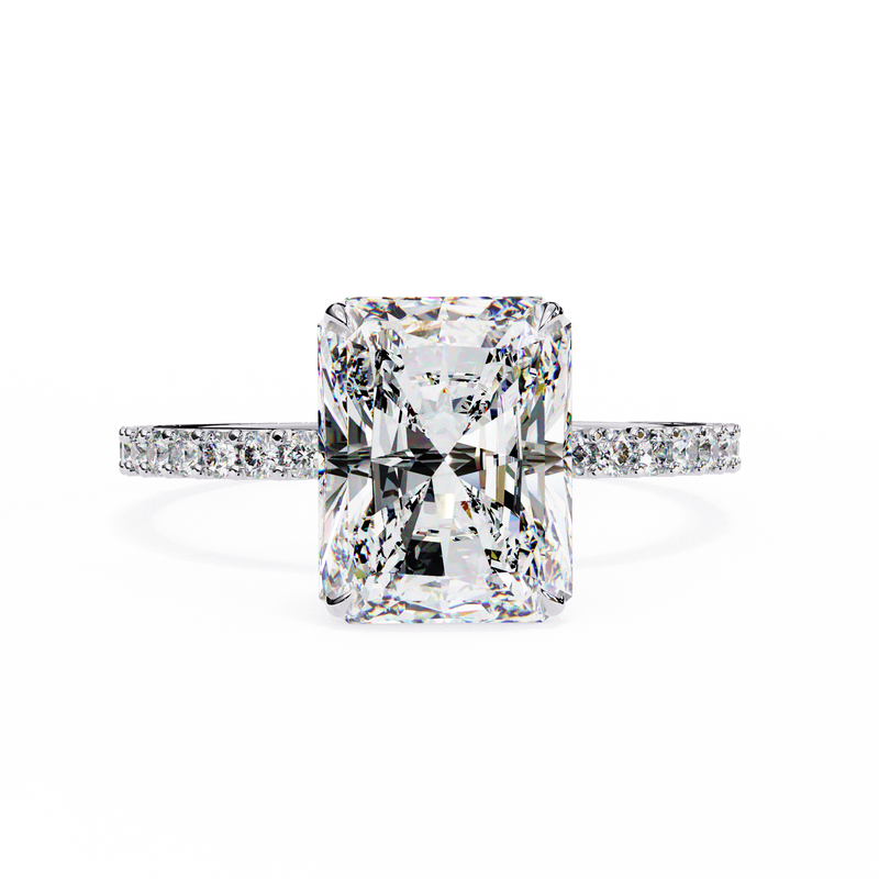 14k IGI certified radiant ring with E-F color VVS-VS clarity diamonds 62