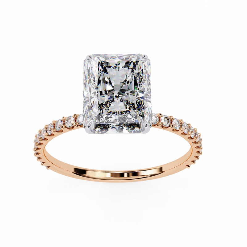 14k IGI certified radiant ring with E-F color VVS-VS clarity diamonds 62
