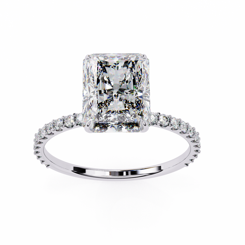 14k IGI certified radiant ring with E-F color VVS-VS clarity diamonds 62