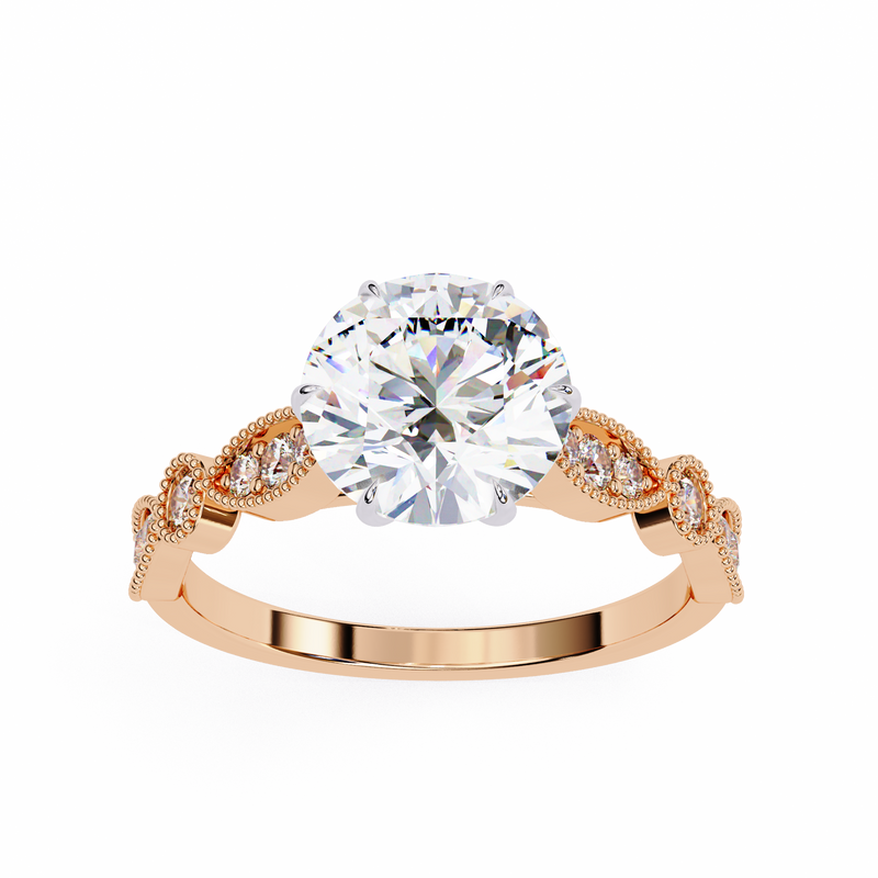 14k IGI certified round ring with E-F color VVS-VS clarity diamonds 63