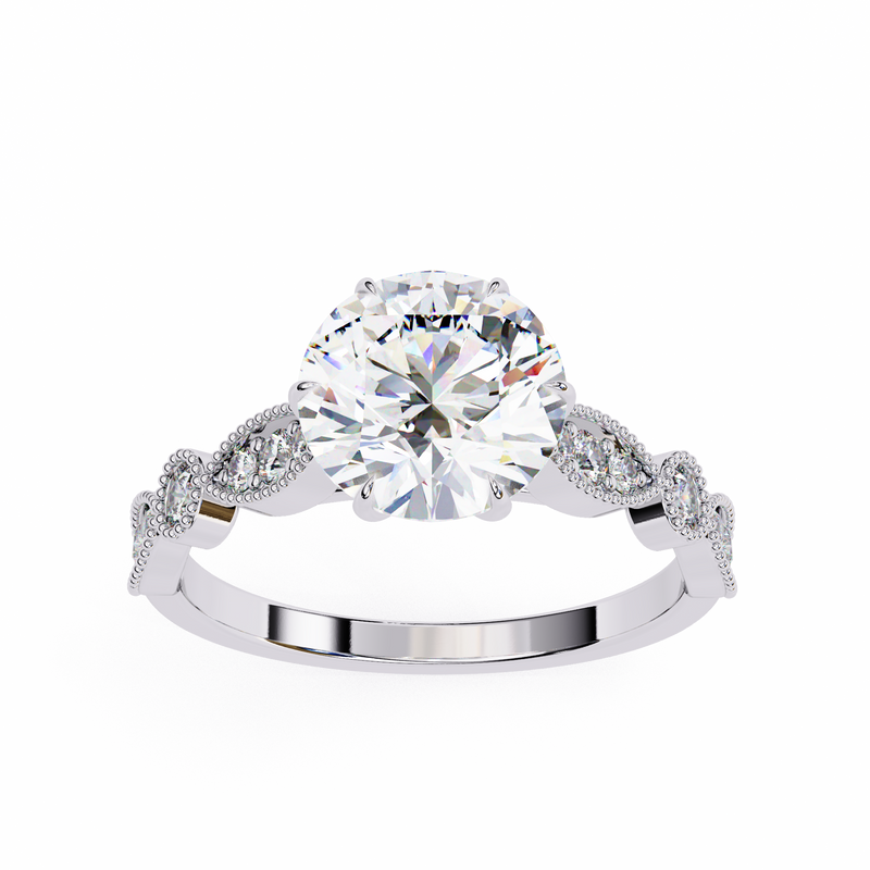 14k IGI certified round ring with E-F color VVS-VS clarity diamonds 63