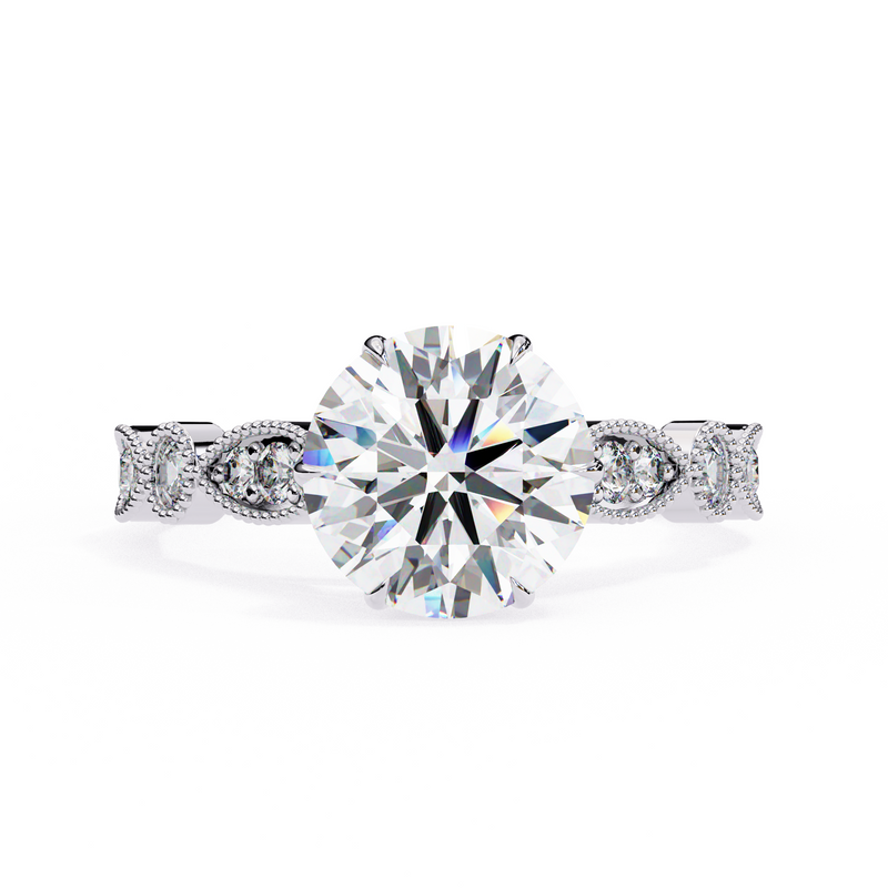 14k IGI certified round ring with E-F color VVS-VS clarity diamonds 63