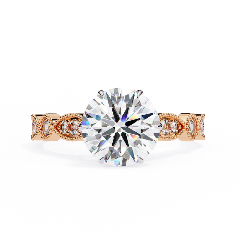 14k IGI certified round ring with E-F color VVS-VS clarity diamonds 63