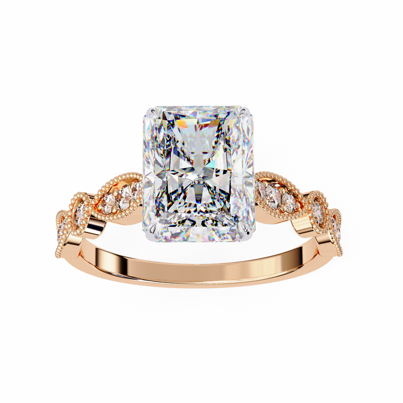 14k IGI certified radiant ring with E-F color VVS-VS clarity diamonds 65