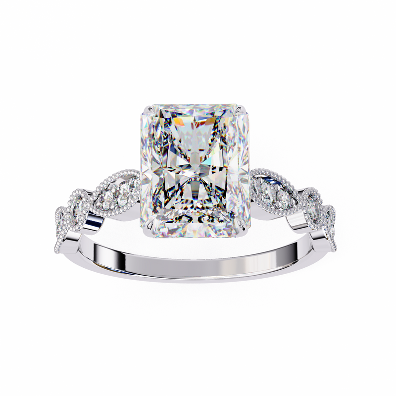 14k IGI certified radiant ring with E-F color VVS-VS clarity diamonds 65