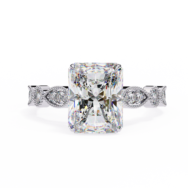 14k IGI certified radiant ring with E-F color VVS-VS clarity diamonds 65